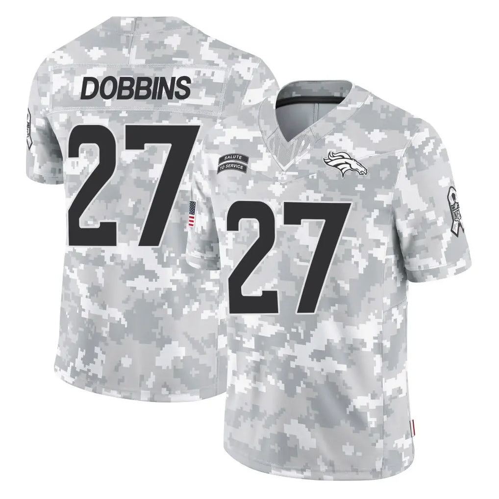 Blackjersey D.Broncos #27 J.K. Dobbins Player Arctic Camo Salute To Service Limited Stitched Jerseys