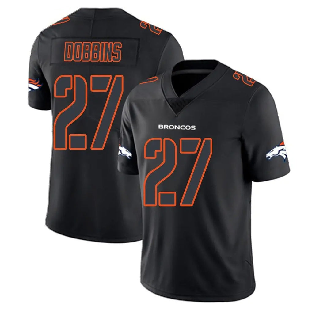 Blackjersey D.Broncos #27 J.K. Dobbins Player Black Impact Limited Game Stitched Jerseys