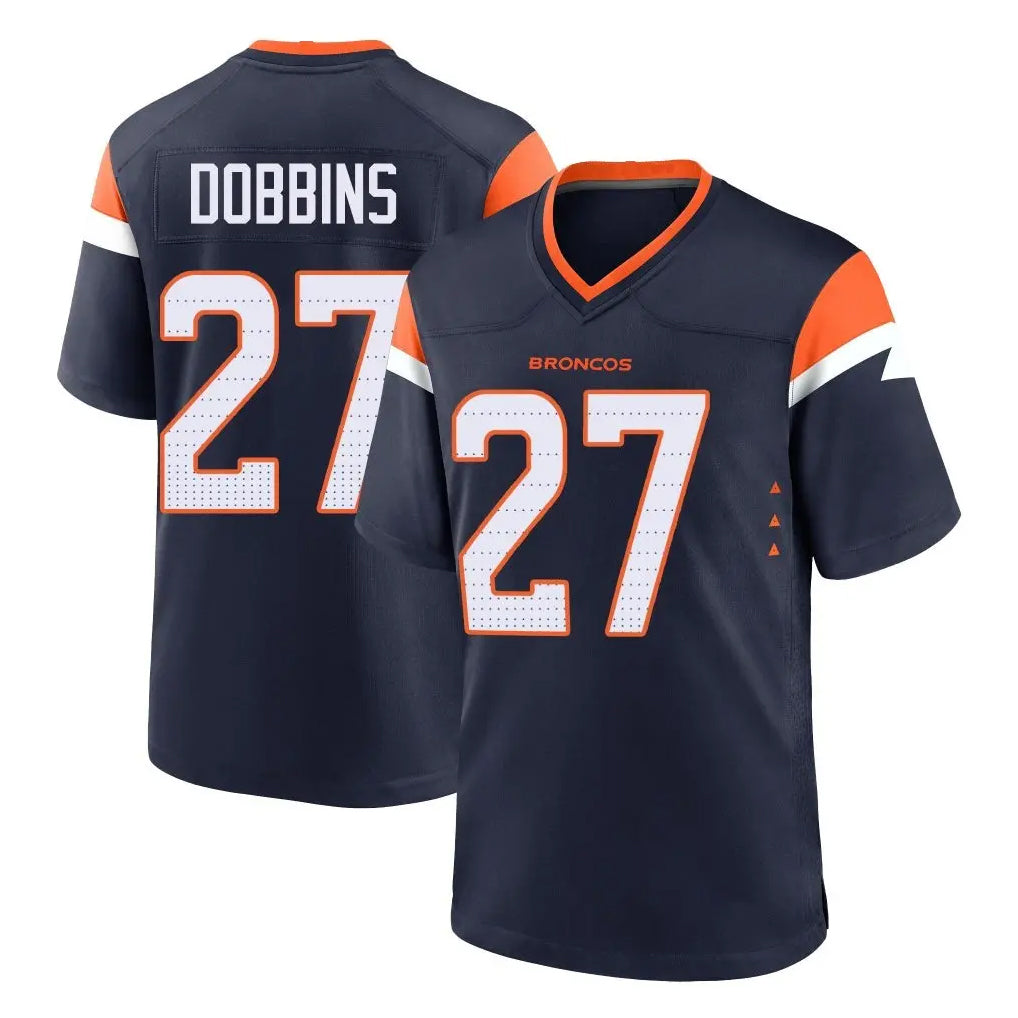 Blackjersey D.Broncos #27 J.K. Dobbins Player Navy Home Game Stitched Jerseys