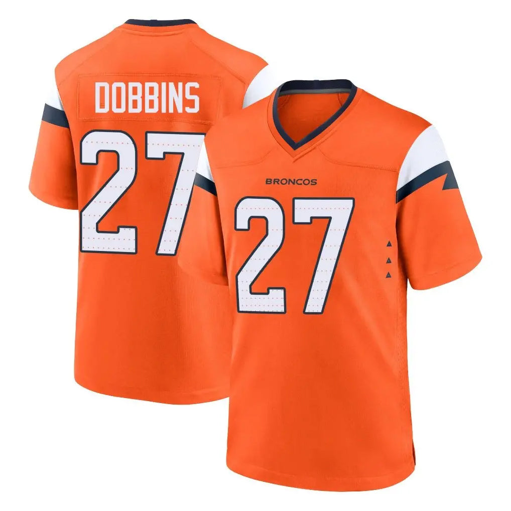 Blackjersey D.Broncos #27 J.K. Dobbins Player Orange Home Game Stitched Jerseys