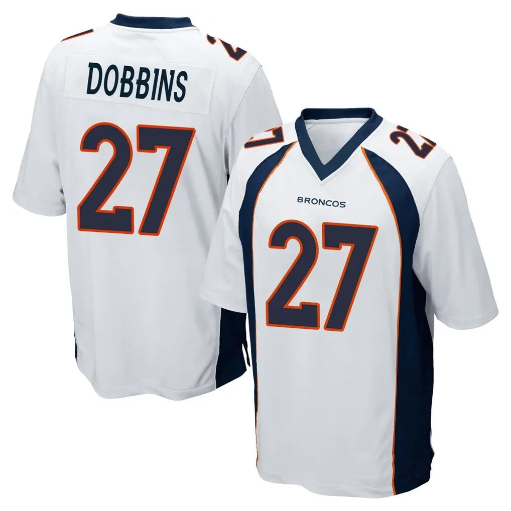 Blackjersey D.Broncos #27 J.K. Dobbins Player White Game Stitched Jerseys
