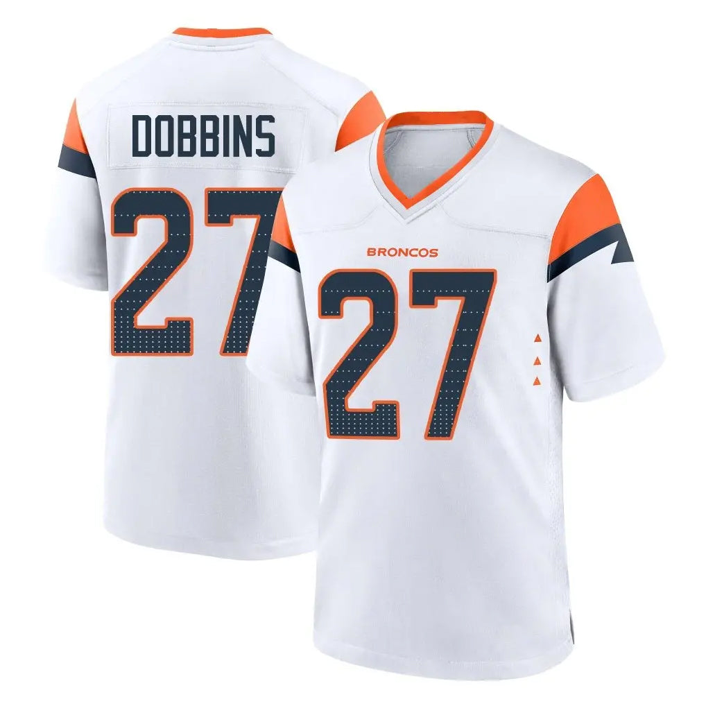 Blackjersey D.Broncos #27 J.K. Dobbins Player White Home Game Stitched Jerseys