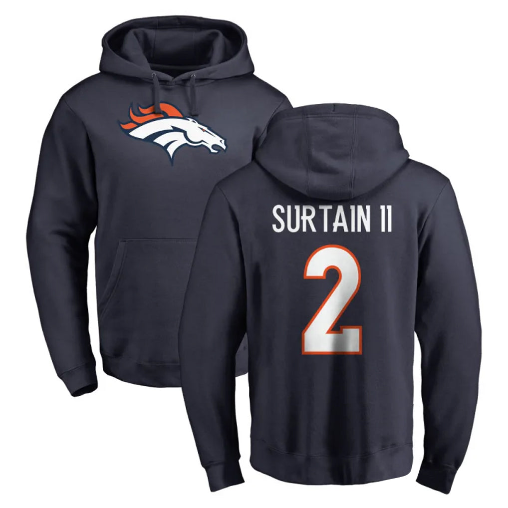 Blackjersey D.Broncos #2 Pat Surtain II Player Navy Pullover Hoodie Limited Stitched Jerseys
