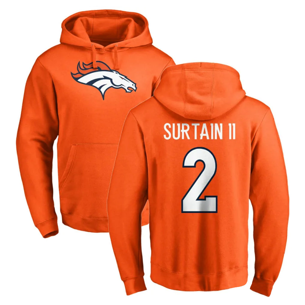 Blackjersey D.Broncos #2 Pat Surtain II Player Orange Pullover Hoodie Limited Stitched Jerseys