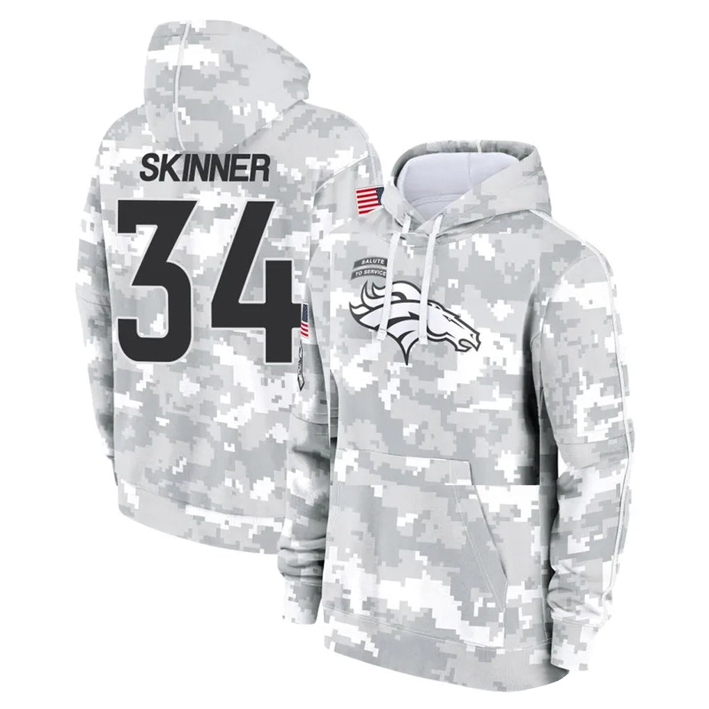 Blackjersey D.Broncos #34 JL Skinner Player Arctic Camo Salute to Service Hoodies Limited Game Stitched Jerseys
