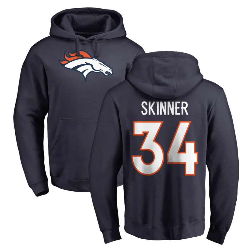Blackjersey D.Broncos #34 JL Skinner Player Navy Pullover Hoodie Limited Stitched Jerseys