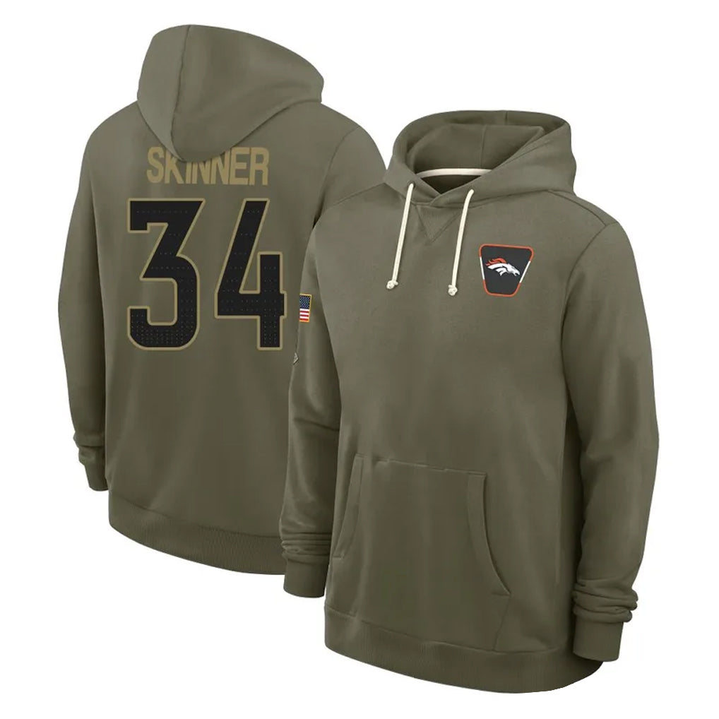 Blackjersey D.Broncos #34 JL Skinner Player Olive Salute to Service Pullover Hoodies Limited Stitched Jerseys