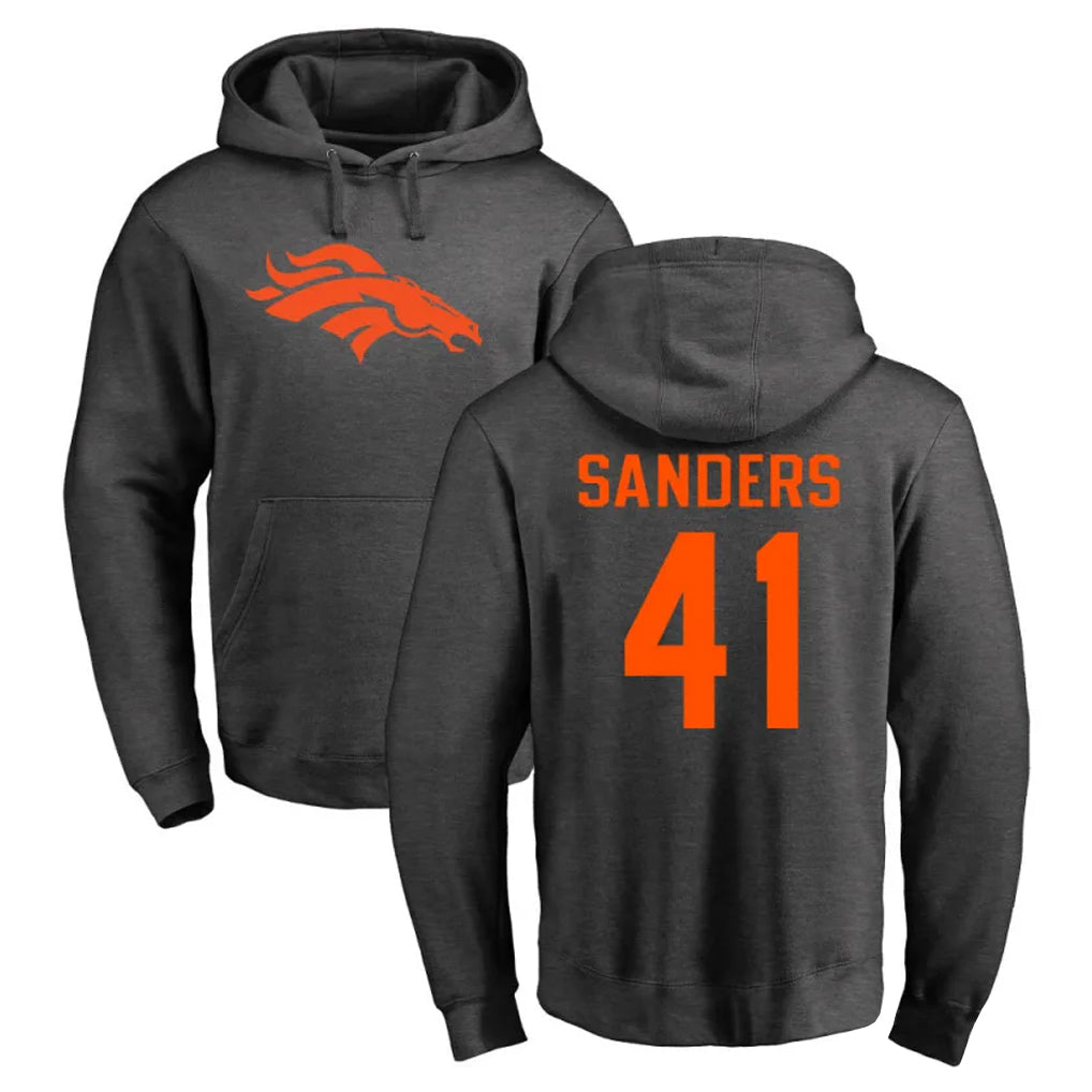 Blackjersey D.Broncos #41 Drew Sanders Player Ash One Color Pullover Hoodie Limited Stitched Jerseys