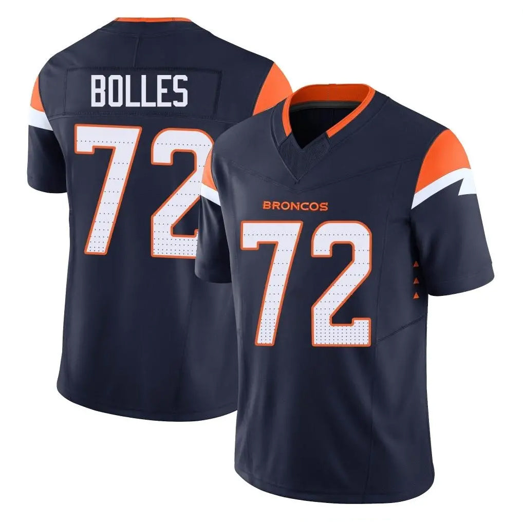Blackjersey D.Broncos #72 Garett Bolles Player Navy Limited Vapor F.U.S.E. Home Game Stitched Jerseys