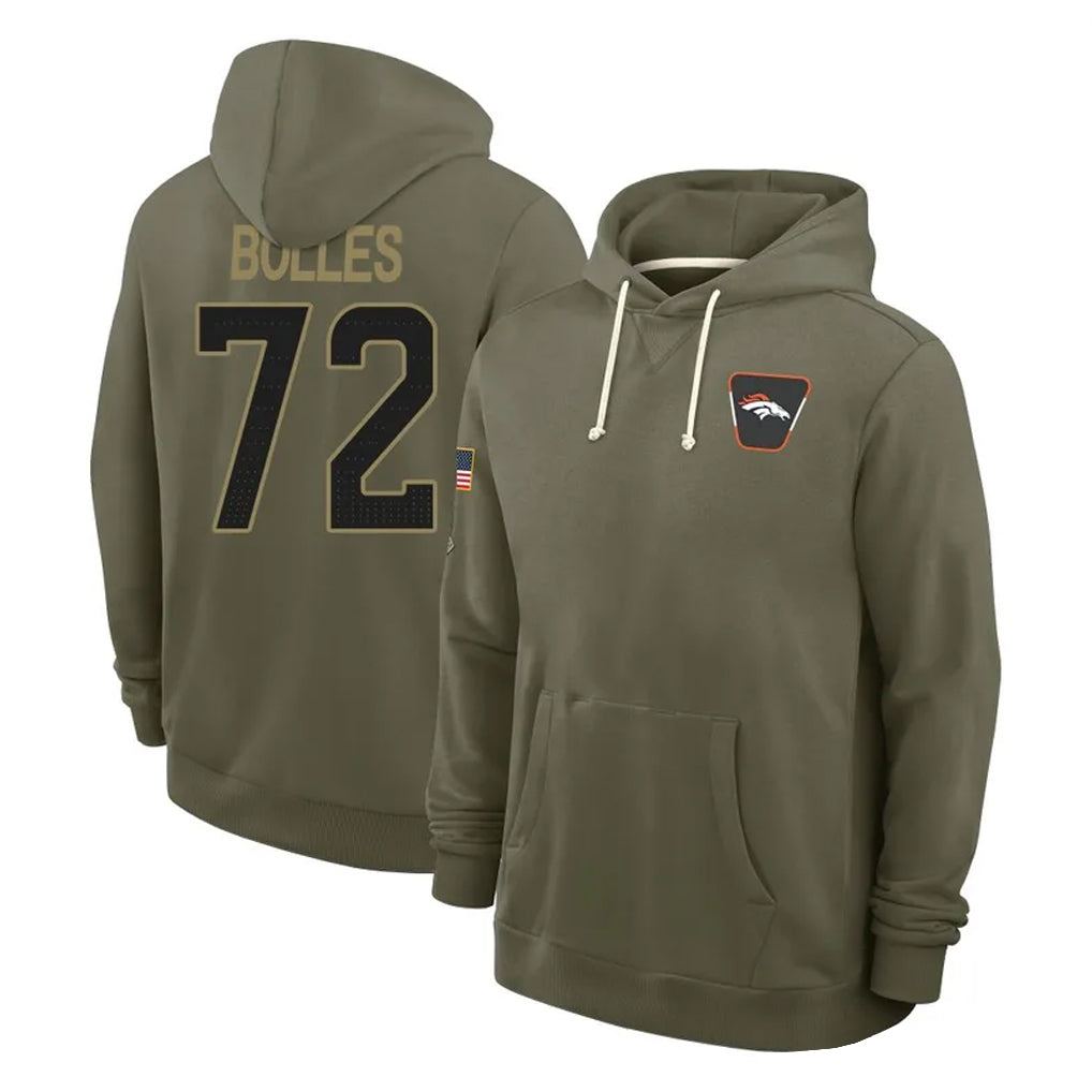 Blackjersey D.Broncos #72 Garett Bolles Player Olive Salute to Service Pullover Hoodies Limited Stitched Jerseys