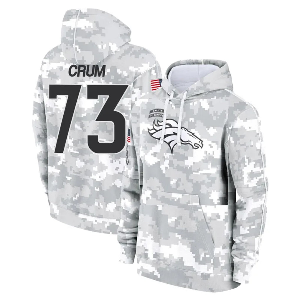 Blackjersey D.Broncos #73 Frank Crum Player Arctic Camo Salute to Service Hoodies Limited Game Stitched Jerseys