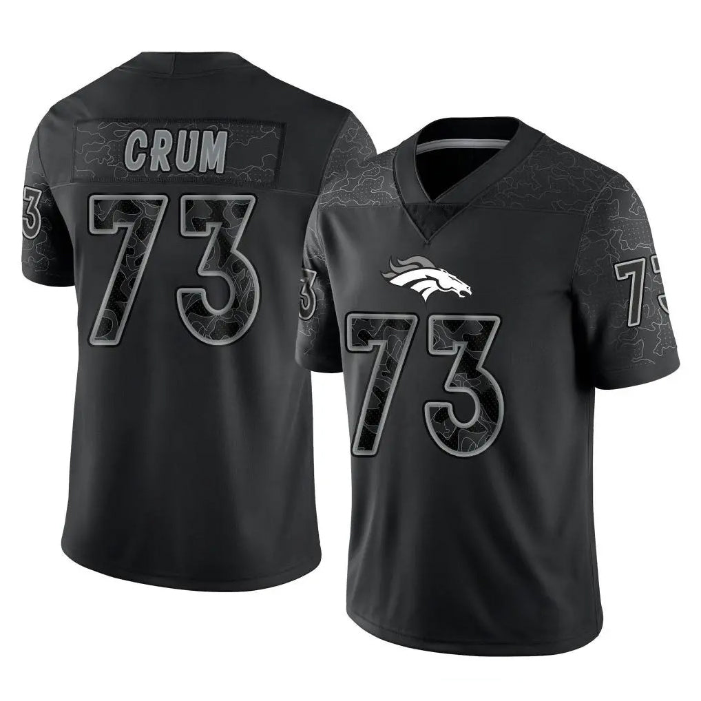 Blackjersey D.Broncos #73 Frank Crum Player Black Reflective Limited Stitched Jerseys