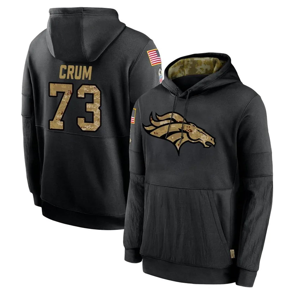 Blackjersey D.Broncos #73 Frank Crum Player Black Salute to Service Pullover Hoodies Limited Stitched Jerseys