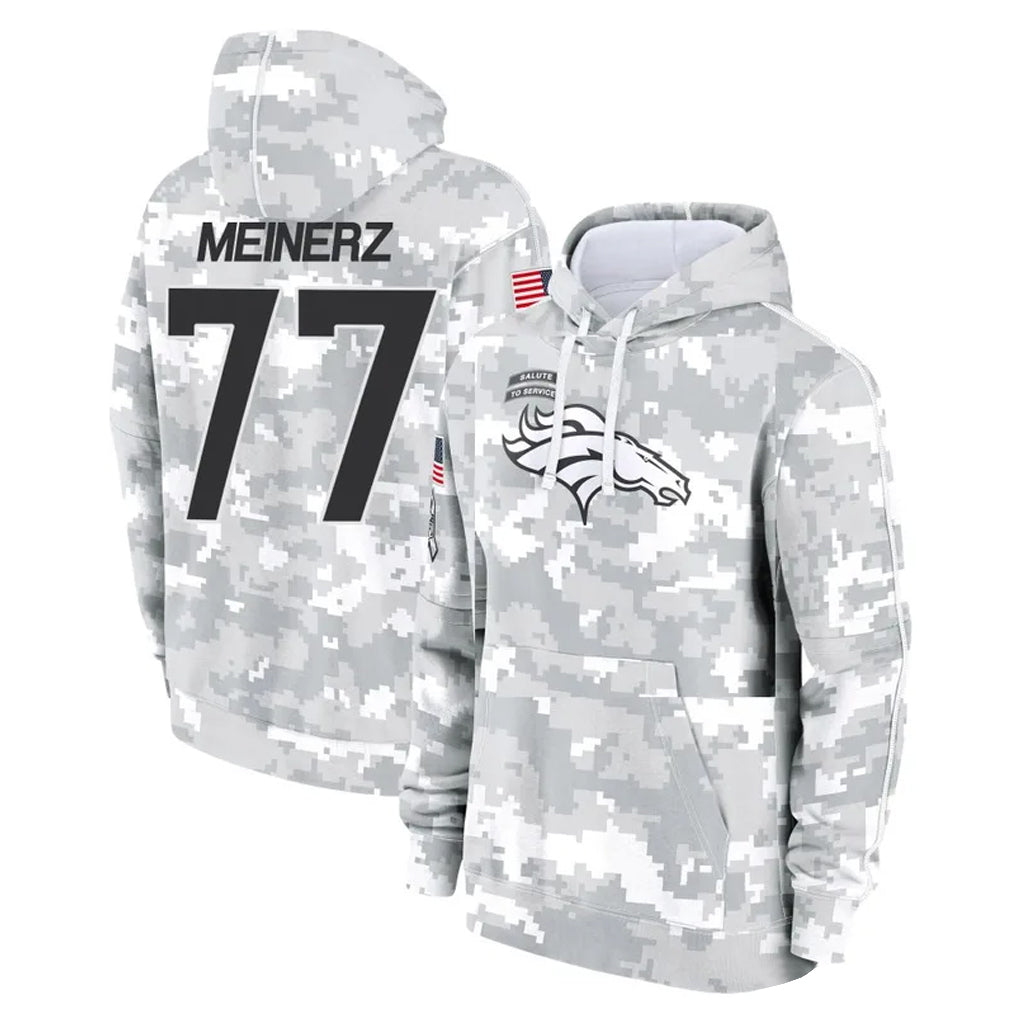 Blackjersey D.Broncos #77 Quinn Meinerz Player Arctic Camo Salute to Service Hoodies Limited Game Stitched Jerseys