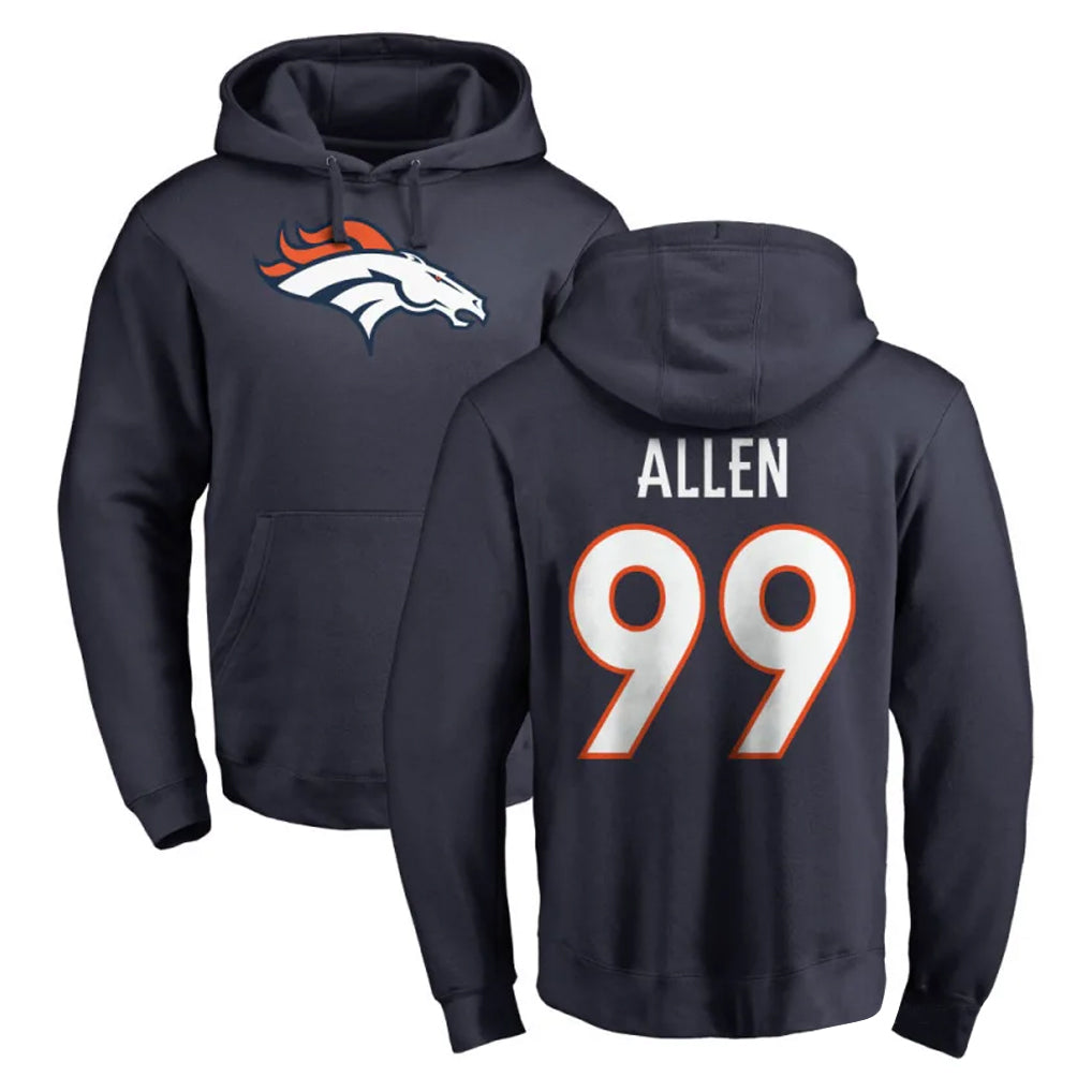 Blackjersey D.Broncos #99 Zach Allen Player Navy Pullover Hoodie Limited Stitched Jerseys