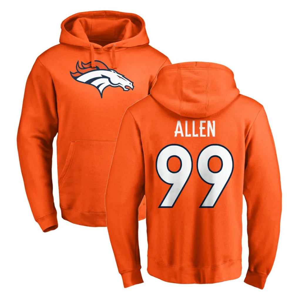 Blackjersey D.Broncos #99 Zach Allen Player Orange Pullover Hoodie Limited Stitched Jerseys