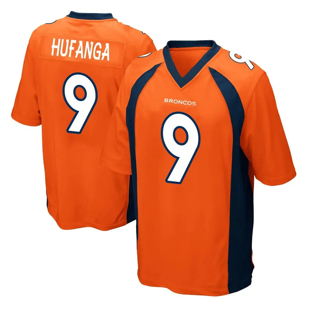 Blackjersey D.Broncos #9 Talanoa Hufanga Player Orange Color Home Game Stitched Jerseys