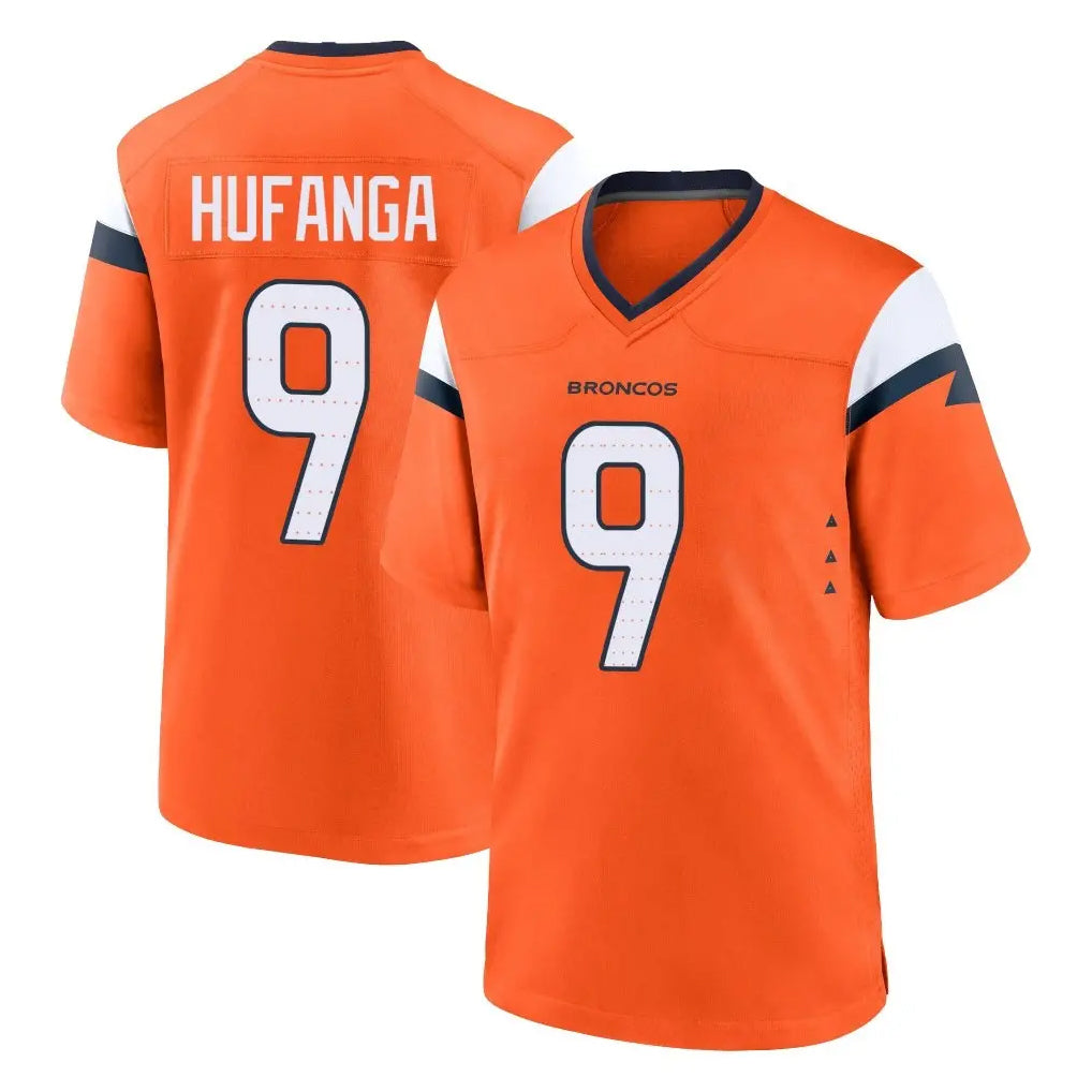 Blackjersey D.Broncos #9 Talanoa Hufanga Player Orange Home Game Stitched Jerseys