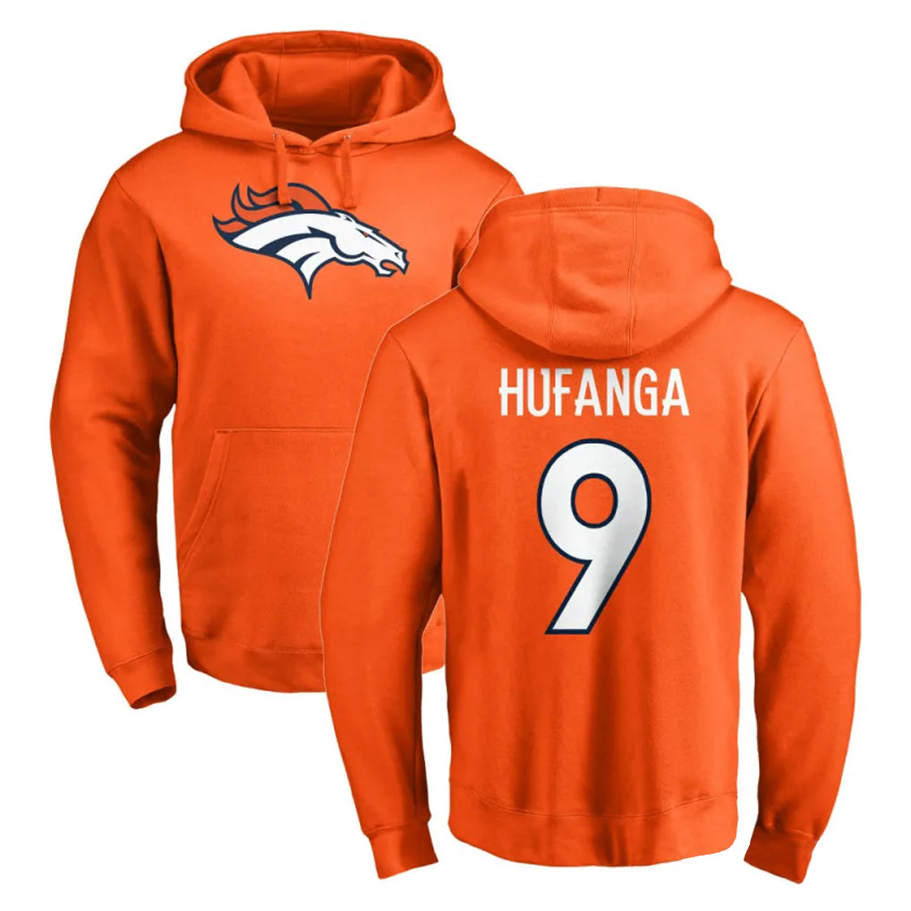 Blackjersey D.Broncos #9 Talanoa Hufanga Player Orange Pullover Hoodie Limited Stitched Jerseys