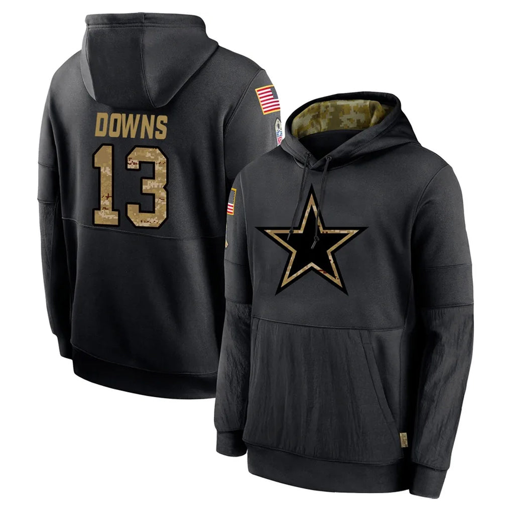 Blackjersey D.Cowboys #13 Caleb Downs Player Black Salute to Service Pullover Hoodies Limited Stitched Jerseys