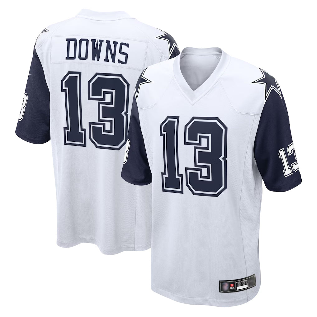 Blackjersey D.Cowboys #13 Caleb Downs Player White-Navy Home Game Stitched Jerseys