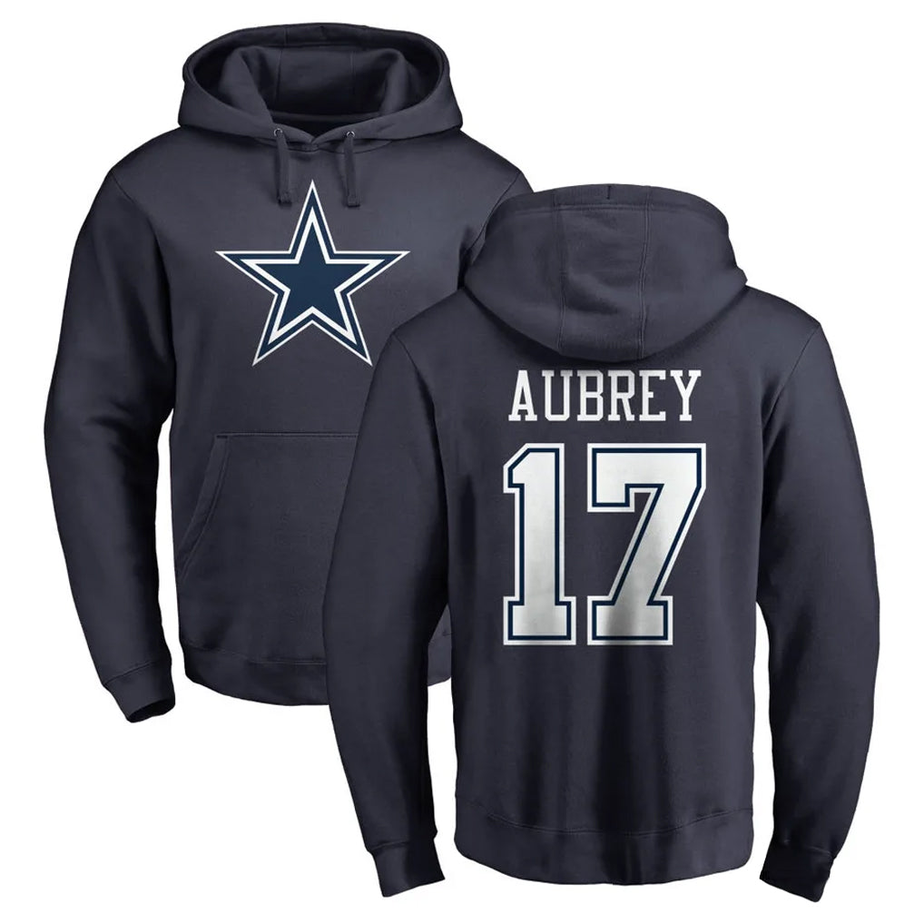 Blackjersey D.Cowboys #17 Brandon Aubrey Player Navy Pullover Hoodies Limited Stitched Jerseys