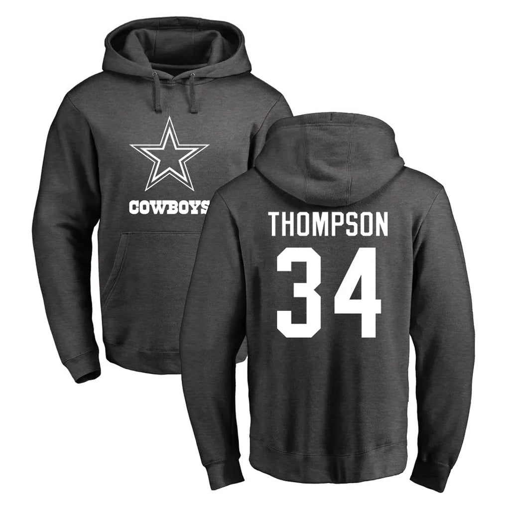 Blackjersey D.Cowboys #34 Jalen Thompson Player Ash One Color Pullover Hoodie Limited Stitched Jerseys