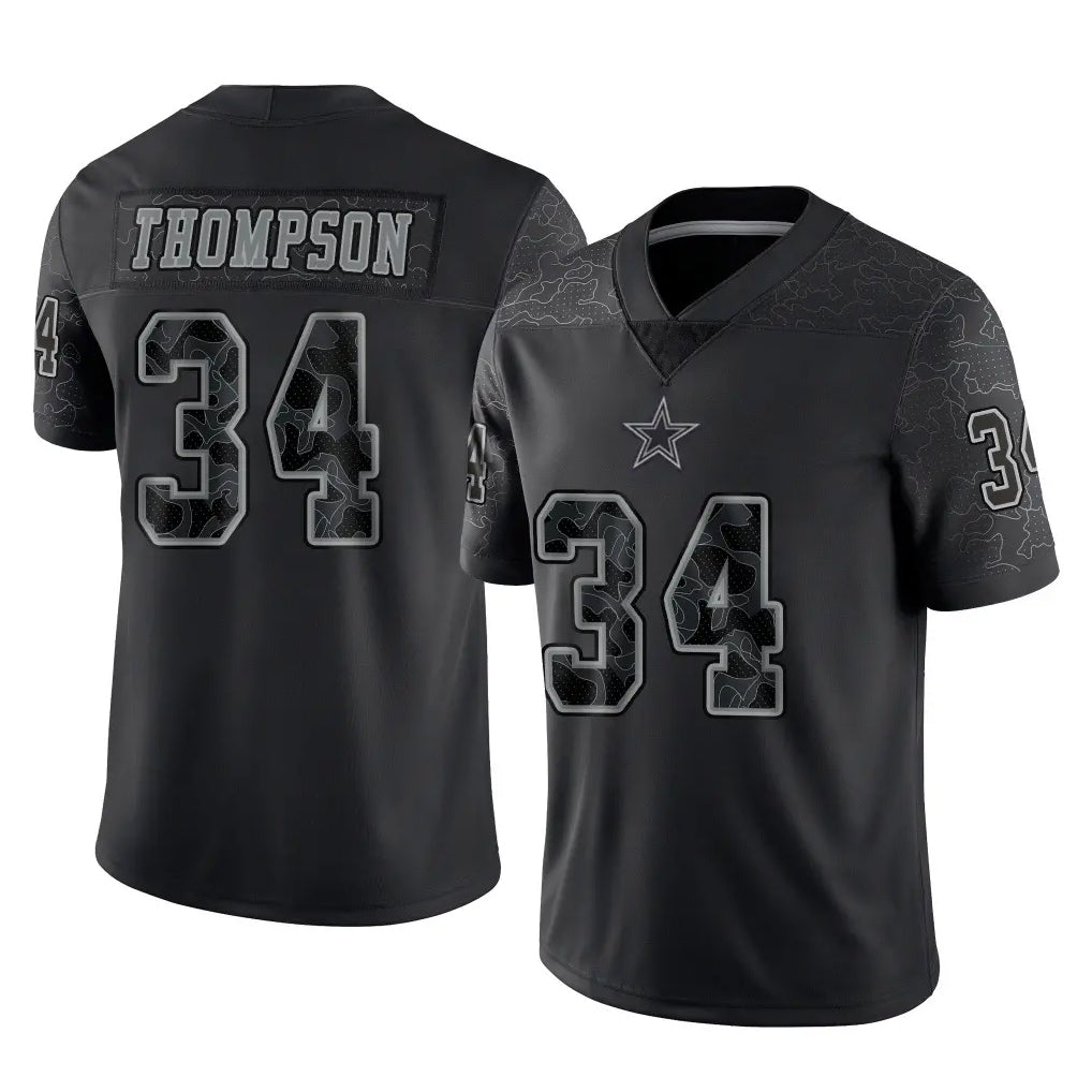 Blackjersey D.Cowboys #34 Jalen Thompson Player Black Limited Reflective Home Game Stitched Jerseys