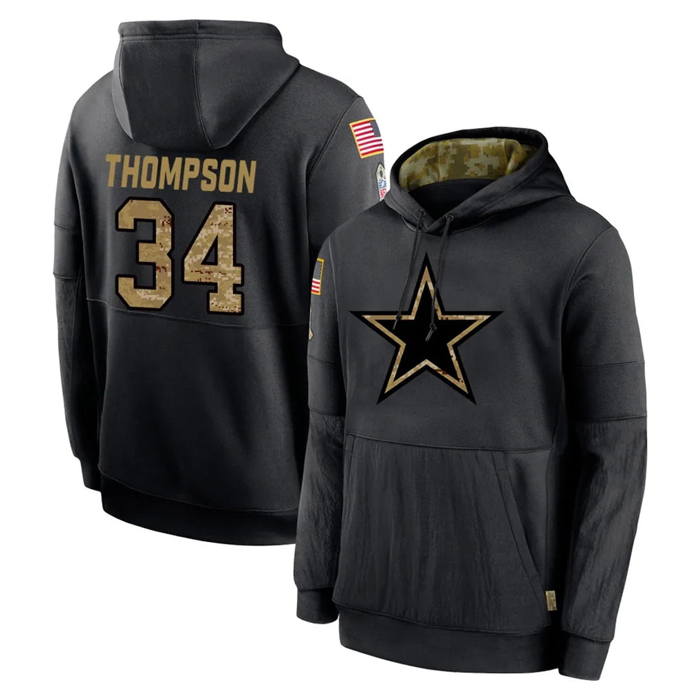 Blackjersey D.Cowboys #34 Jalen Thompson Player Black Salute to Service Pullover Hoodies Limited Stitched Jerseys