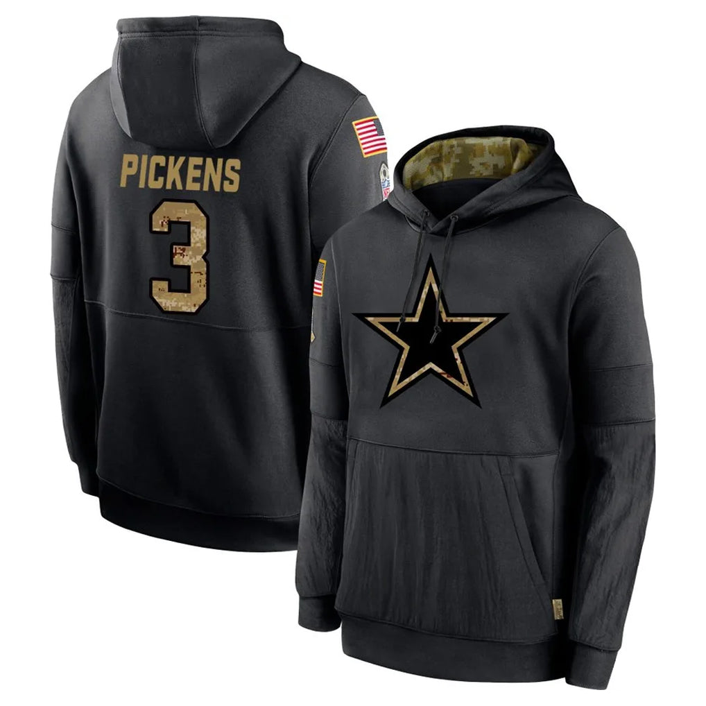 Blackjersey D.Cowboys #3 George Pickens Player Black Salute to Service Pullover Hoodies Limited Stitched Jerseys