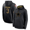 Blackjersey D.Cowboys #3 George Pickens Player Black Salute to Service Pullover Hoodies Limited Stitched Jerseys