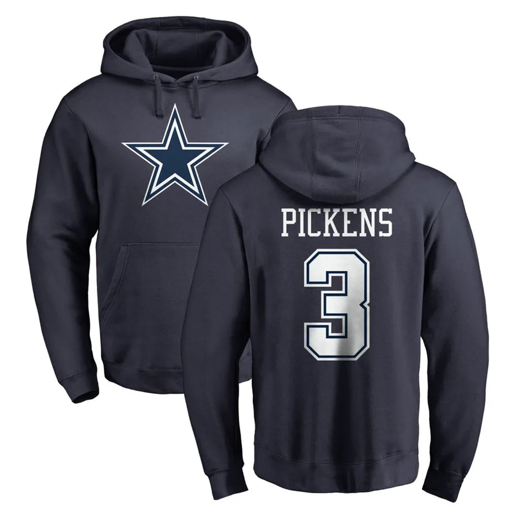 Blackjersey D.Cowboys #3 George Pickens Player Navy Pullover Hoodies Limited Stitched Jerseys