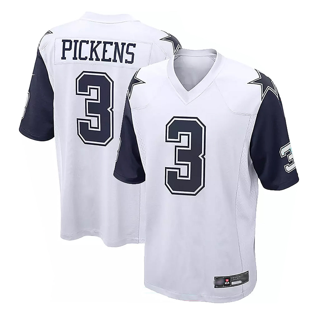 Blackjersey D.Cowboys #3 George Pickens Player White-Navy Home Game Stitched Jerseys
