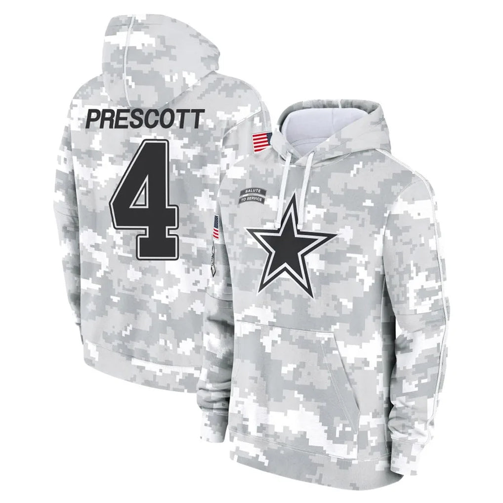 Blackjersey D.Cowboys #4 Dak Prescott Player Arctic Camo Salute to Service Hoodies Limited Game Stitched Jerseys