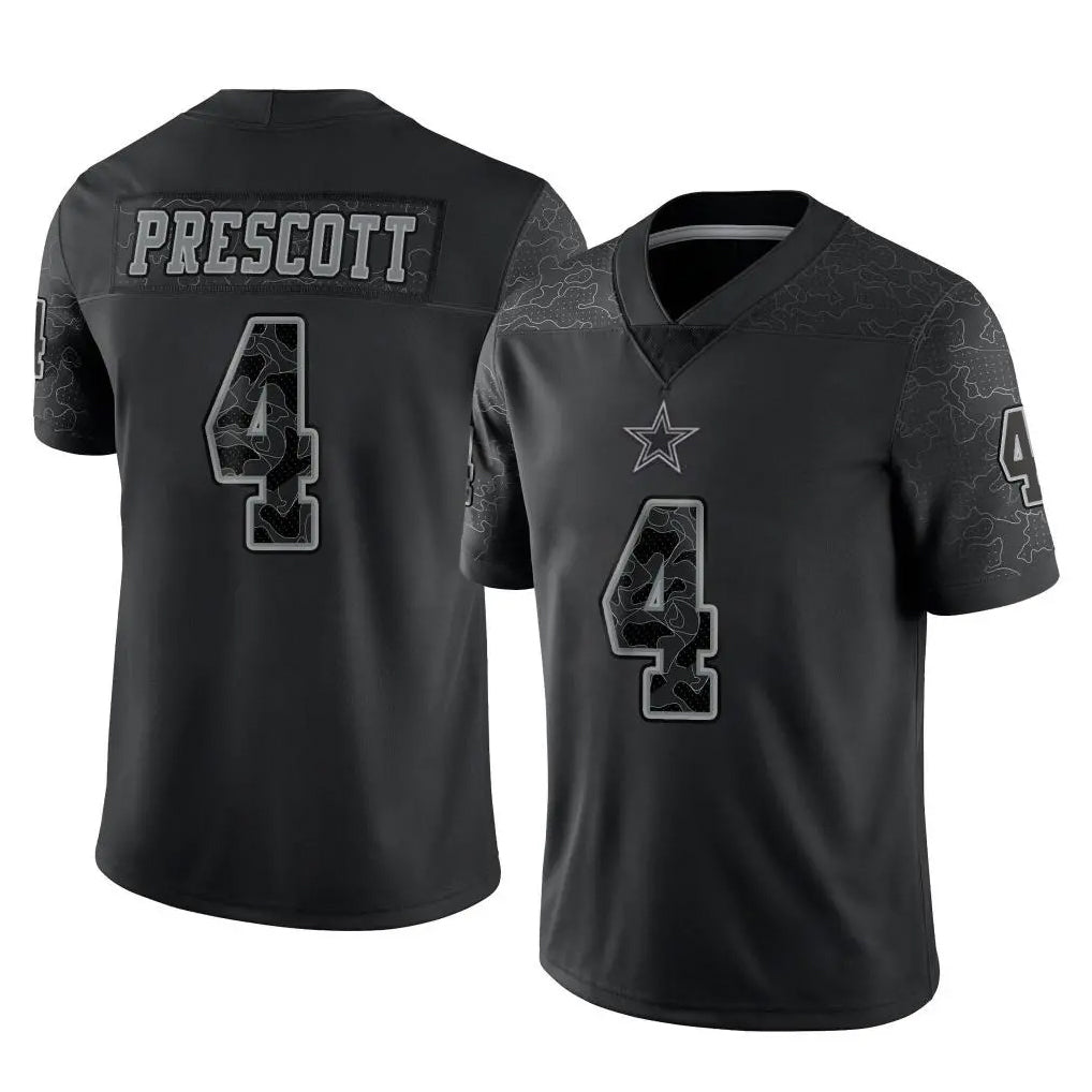 Blackjersey D.Cowboys #4 Dak Prescott Player Black Limited Reflective Home Game Stitched Jerseys