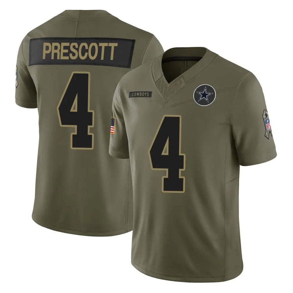 Blackjersey D.Cowboys #4 Dak Prescott Player Olive 2025 Salute to Service Limited Home Game Stitched Jerseys