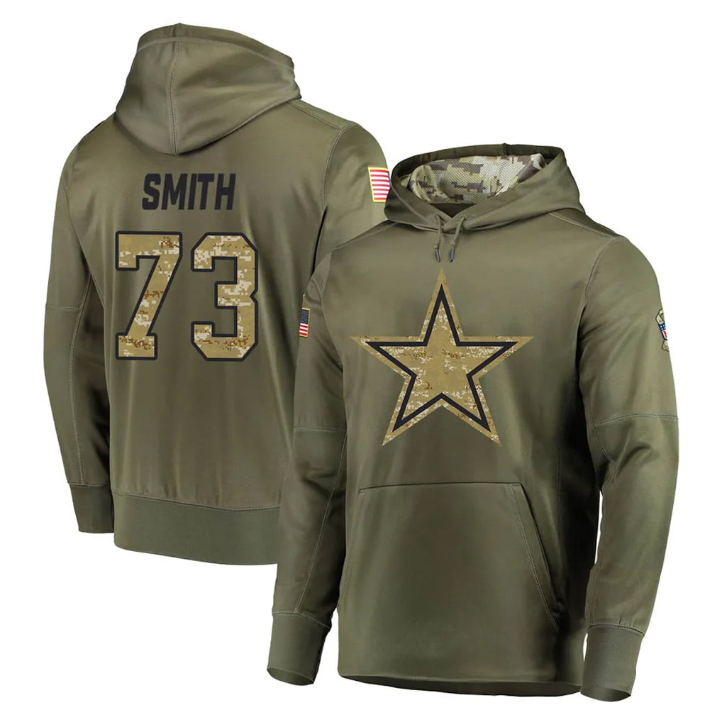 Blackjersey D.Cowboys #73 Tyler Smith Player Olive Salute to Service Pullover Hoodies Home Game Stitched Jerseys