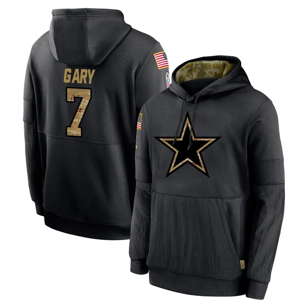 Blackjersey D.Cowboys #7 Rashan Gary Player Black Salute to Service Pullover Hoodies Limited Stitched Jerseys