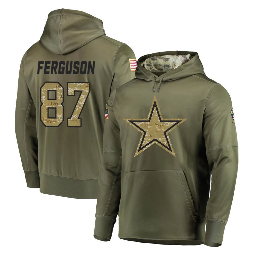 Blackjersey D.Cowboys #87 Jake Ferguson Player Olive Salute to Service Pullover Hoodies Home Game Stitched Jerseys