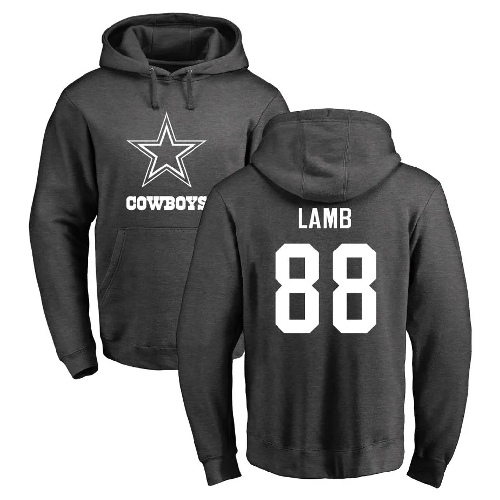 Blackjersey D.Cowboys #88 CeeDee Lamb Player Ash One Color Pullover Hoodie Limited Stitched Jerseys