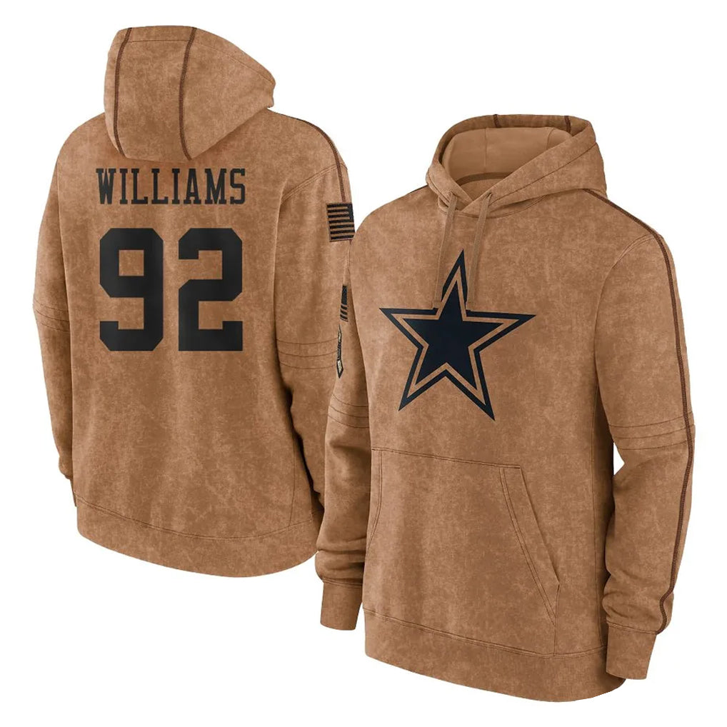 Blackjersey D.Cowboys #92 Quinnen Williams Player Brown Salute to Service Hoodies Limited Game Stitched Jerseys