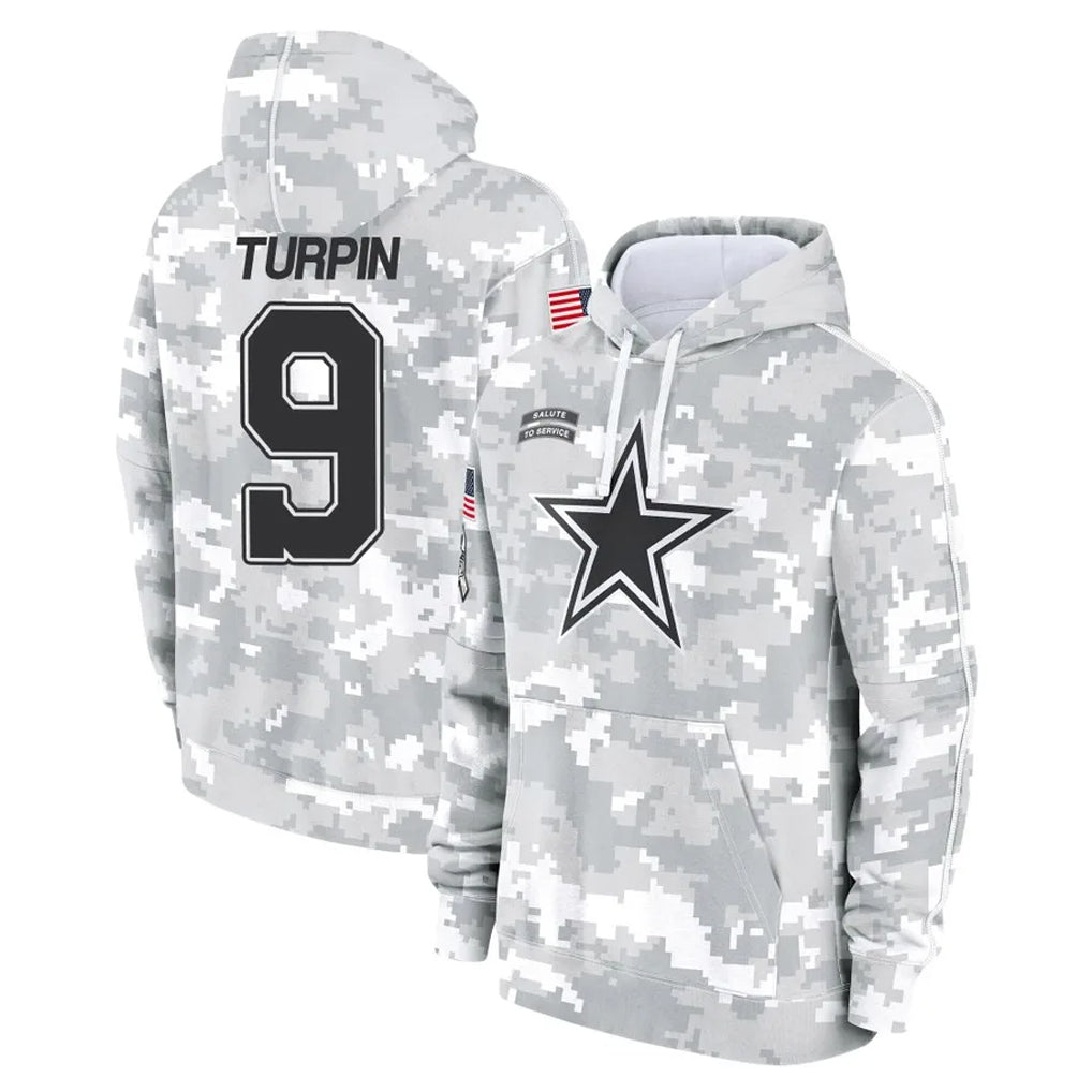 Blackjersey D.Cowboys #9 KaVontae Turpin Player Arctic Camo Salute to Service Hoodies Limited Game Stitched Jerseys