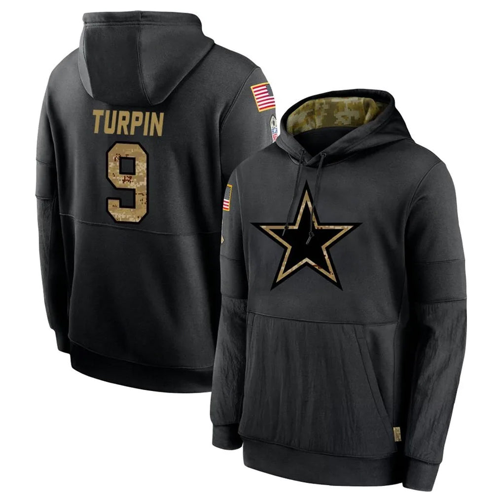Blackjersey D.Cowboys #9 KaVontae Turpin Player Black Salute to Service Pullover Hoodies Limited Stitched Jerseys