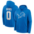 Blackjersey D.Lions #0 Jahmyr Gibbs Player Blue Salute to Service Pullover Hoodies Limited Stitched Jerseys
