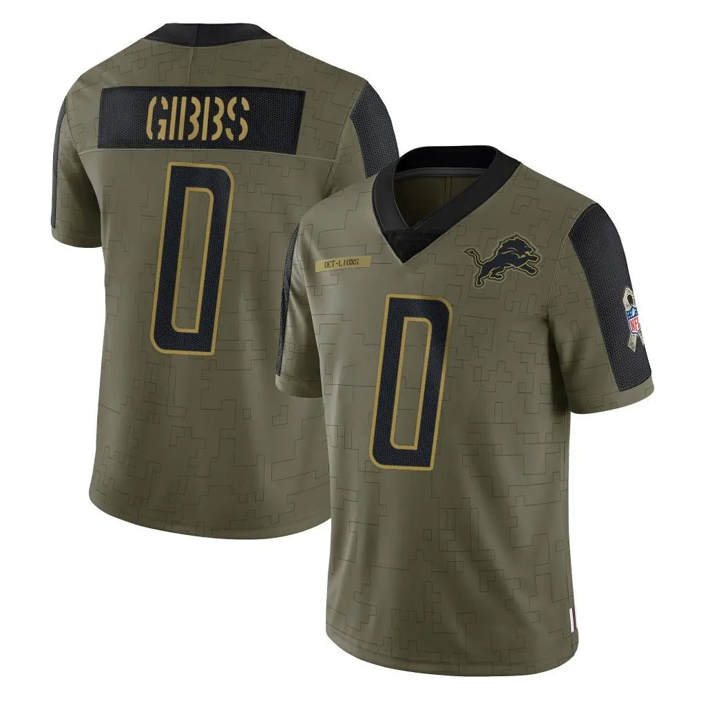 Blackjersey D.Lions #0 Jahmyr Gibbs Player Olive Salute To Service Limited Game Stitched Jerseys