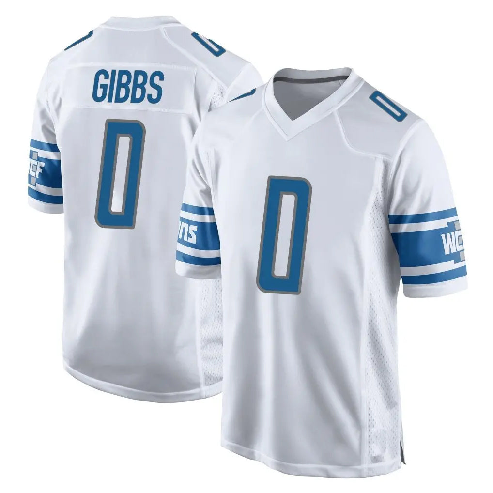 Blackjersey D.Lions #0 Jahmyr Gibbs Player White Home Game Stitched Jerseys