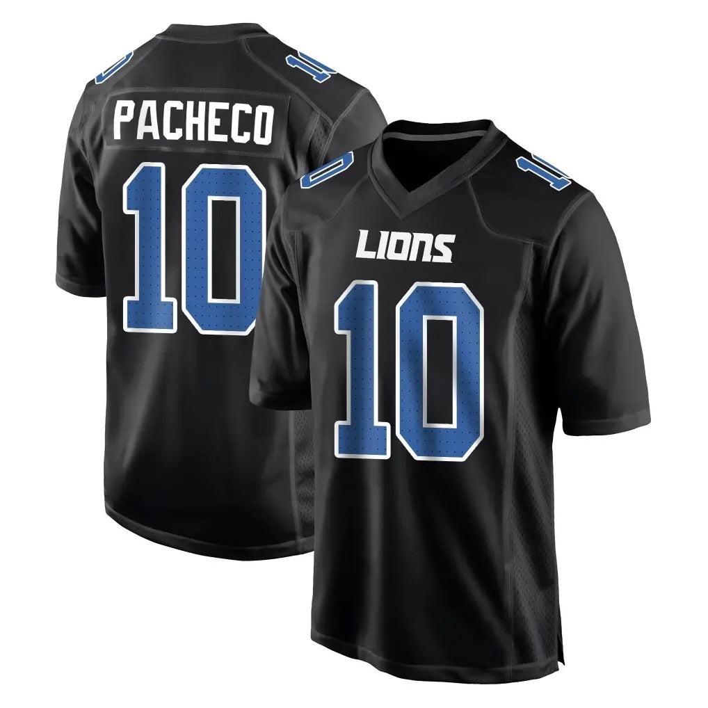 Blackjersey D.Lions #10 Isiah Pacheco Player Black Fashion Home Game Stitched Jerseys