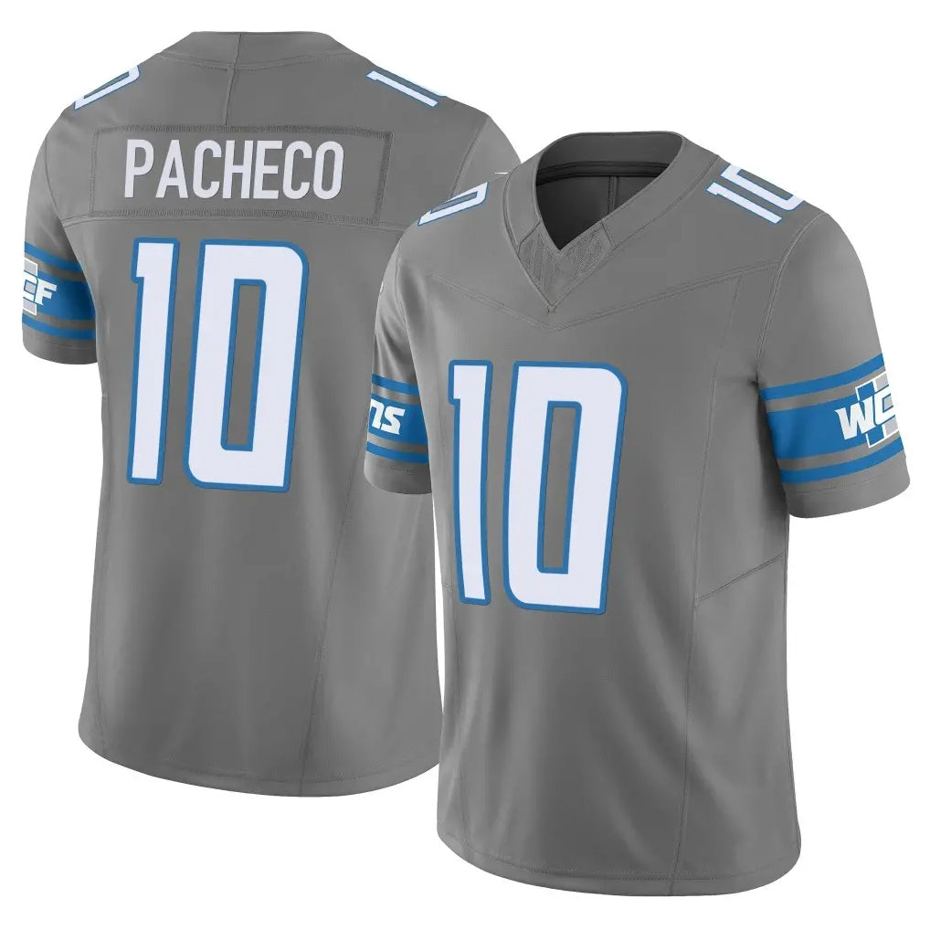 Blackjersey D.Lions #10 Isiah Pacheco Player Gray Vapor F.U.S.E. Limited Home Game Stitched Jerseys
