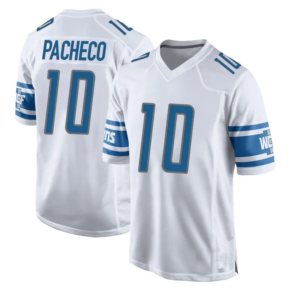 Blackjersey D.Lions #10 Isiah Pacheco Player White Home Game Stitched Jerseys