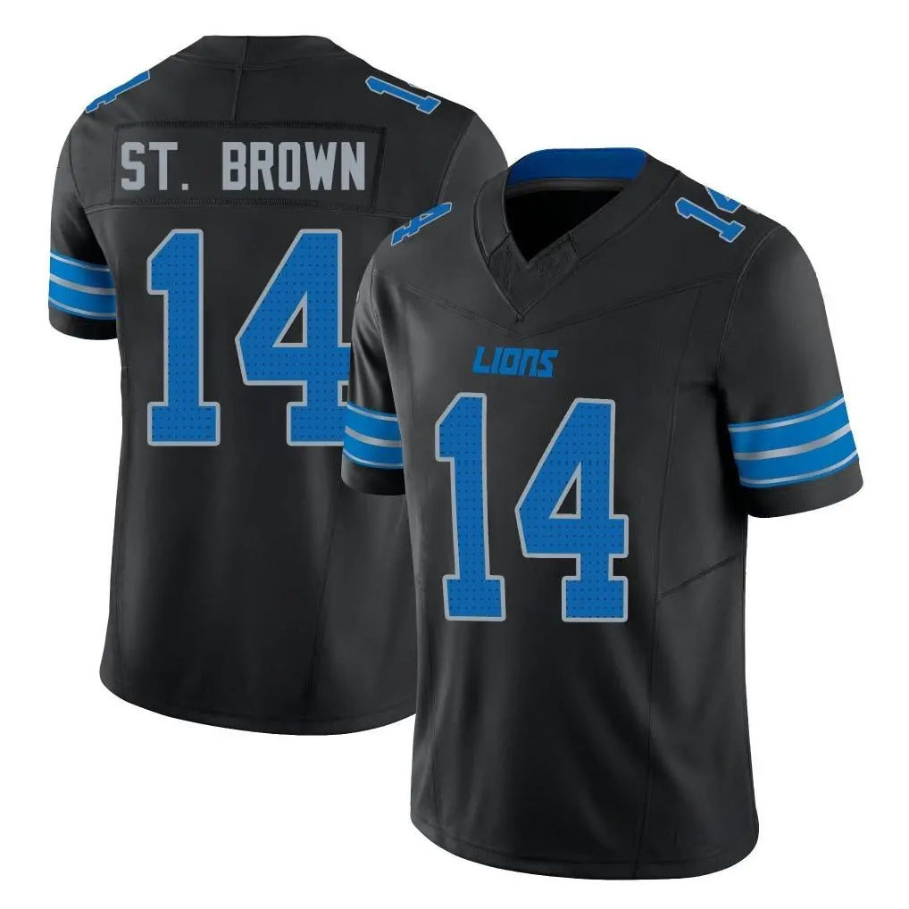 Blackjersey D.Lions #14 Amon-Ra St. Brown Player Black Alternate Vapor F.U.S.E. Limited Home Game Stitched Jerseys